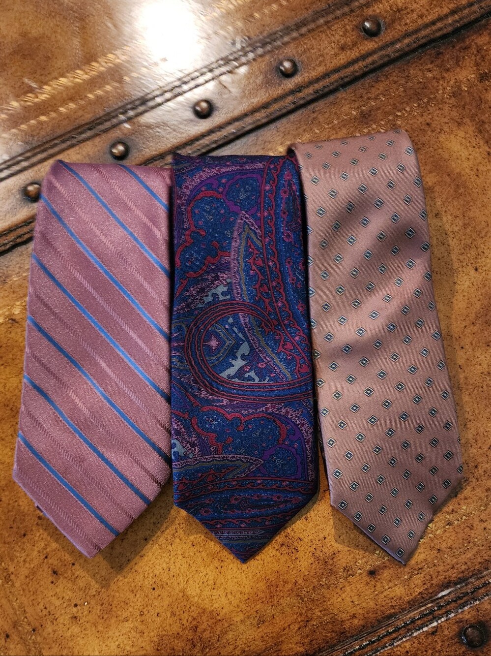 3pc Vintage Men’s Tie Lot ENVOY MANHATTAN Paisley Stripe Polyester Neckties